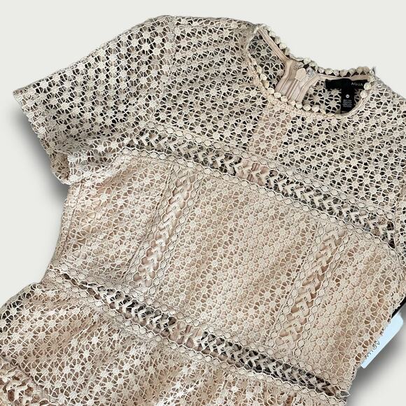 AQUA BODYCON KNIT YOLK LACE EYELET TIER MINI DRESS MEDIUM BLUSH PINK - Picture 10 of 14